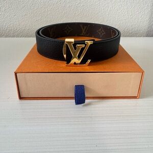 Louis Vuitton Women's Black Belt with Gold Logo Buckle
